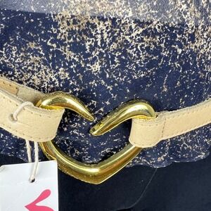 Lovestrength Womens Tan Suede Heart Buckle Belt Gold Tone Hardware NWT